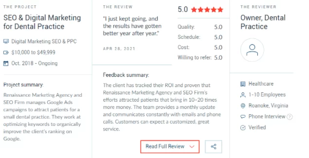 Renaissance Marketing review on Clutch