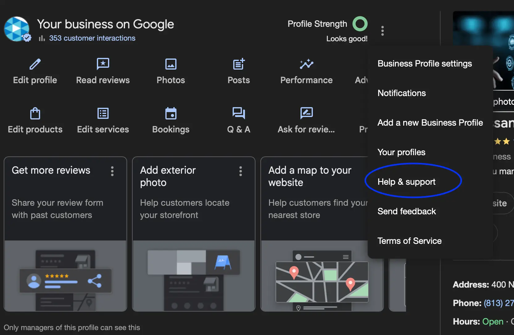 Click the "Help & support" link on Google Business Profile Help