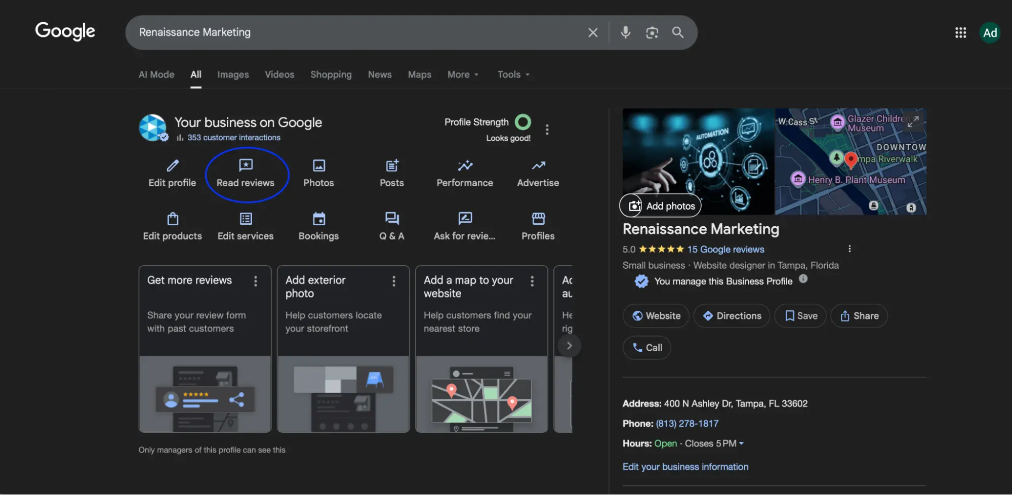 Click "Read reviews" on your business results