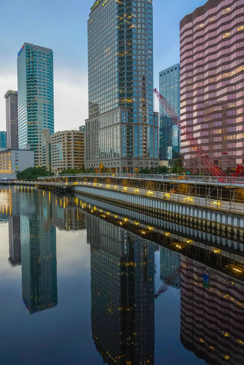 Night view of Tampa Florida along the Hillsborough