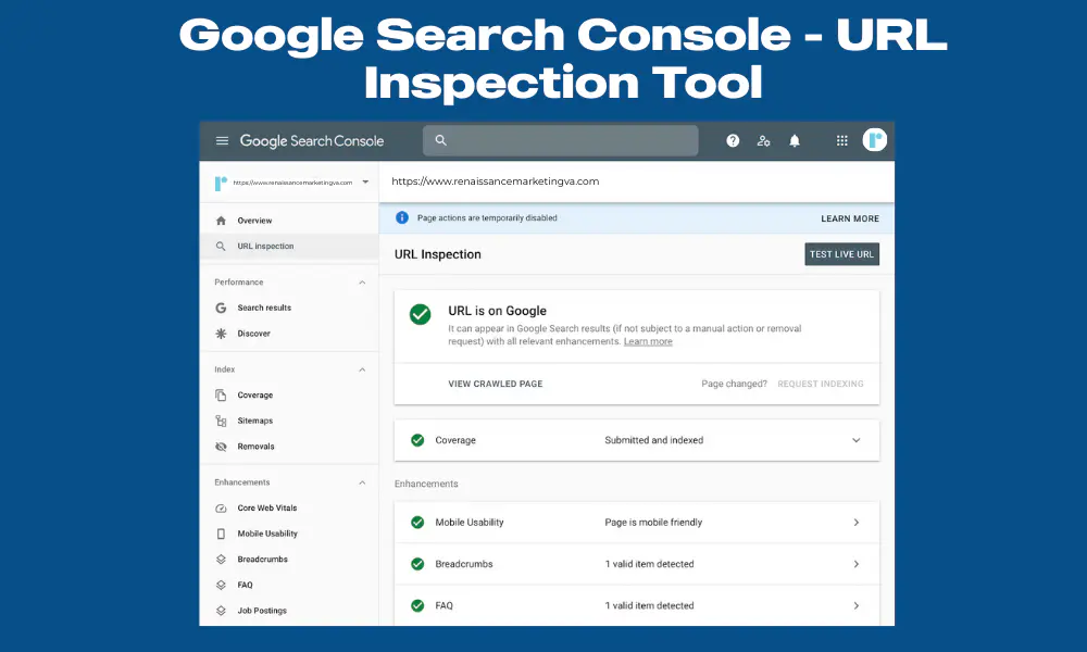 Google Search Console - URL Inspection Tool