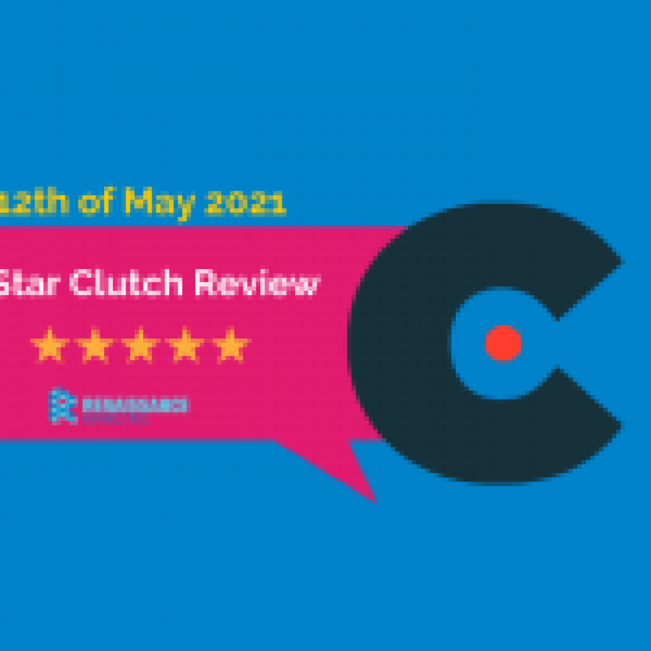 5 star rating of clutch co logo in blue pink and black color